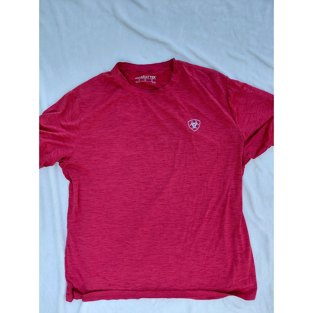 AriatTEK Mens XL Red Heathered Short Sleeve American Flag Graphic T-Shirt